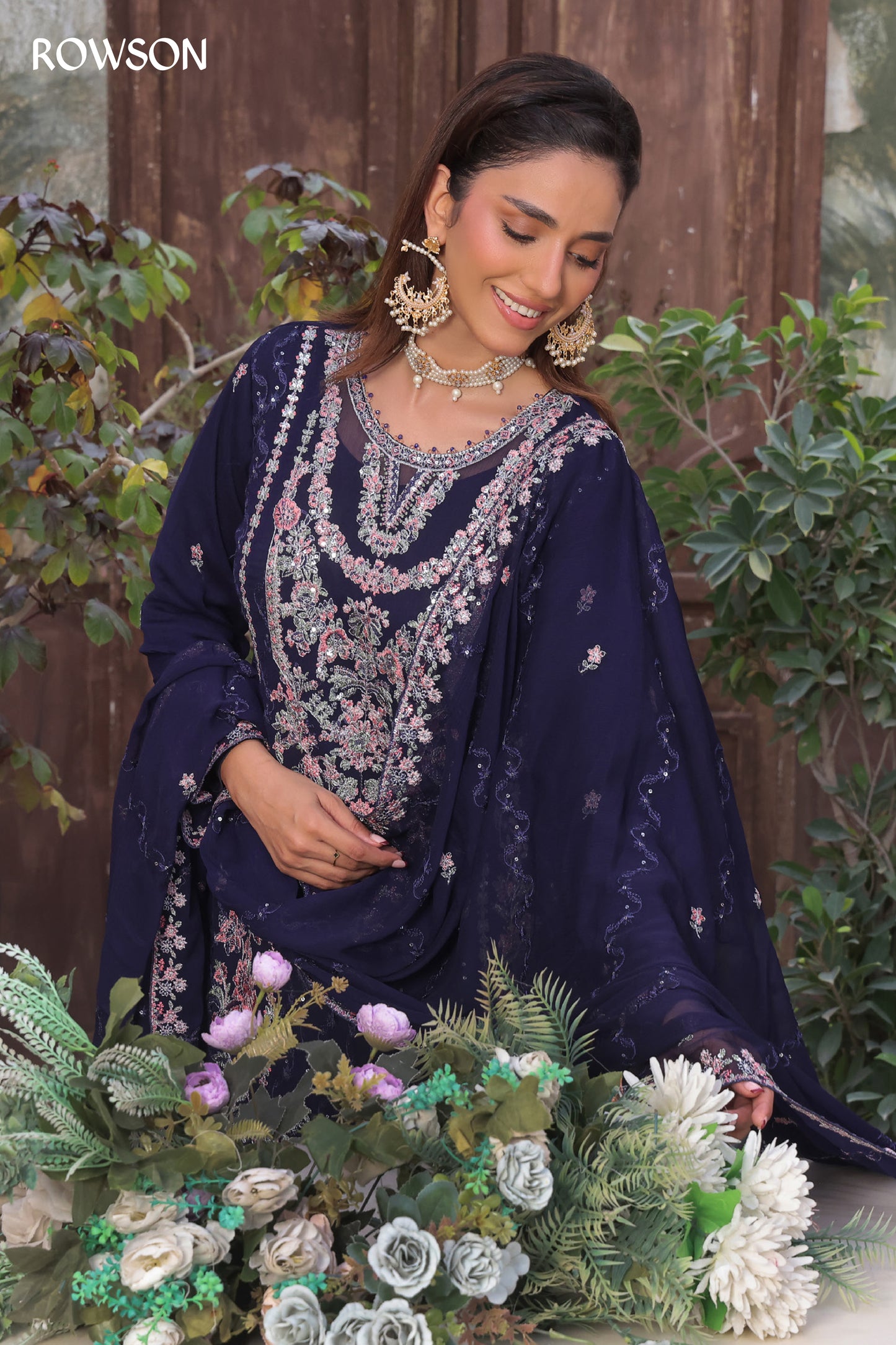 RANA ARTS--AMSAAL Luxury EMB Chiffon Pakistani Three-Piece