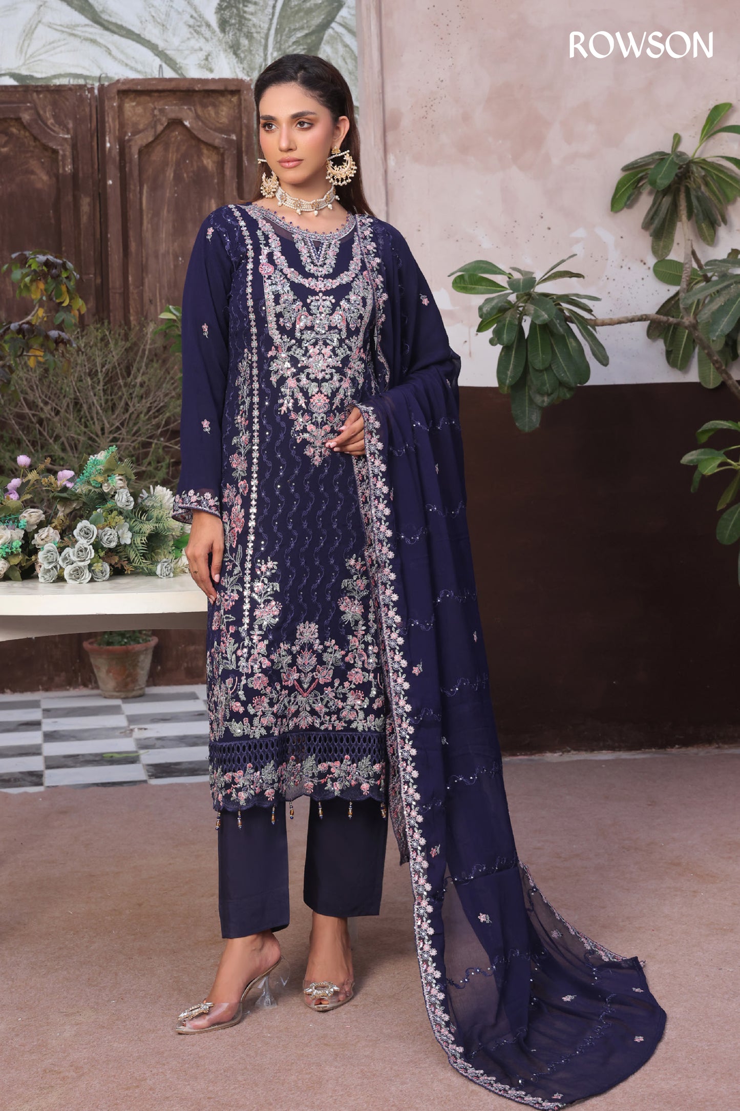 RANA ARTS--AMSAAL Luxury EMB Chiffon Pakistani Three-Piece