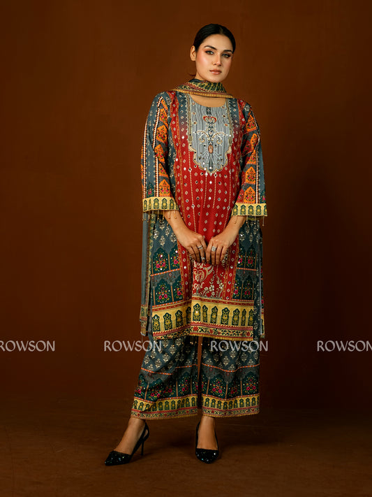 Modern Comfort Fit Printed Three-Piece