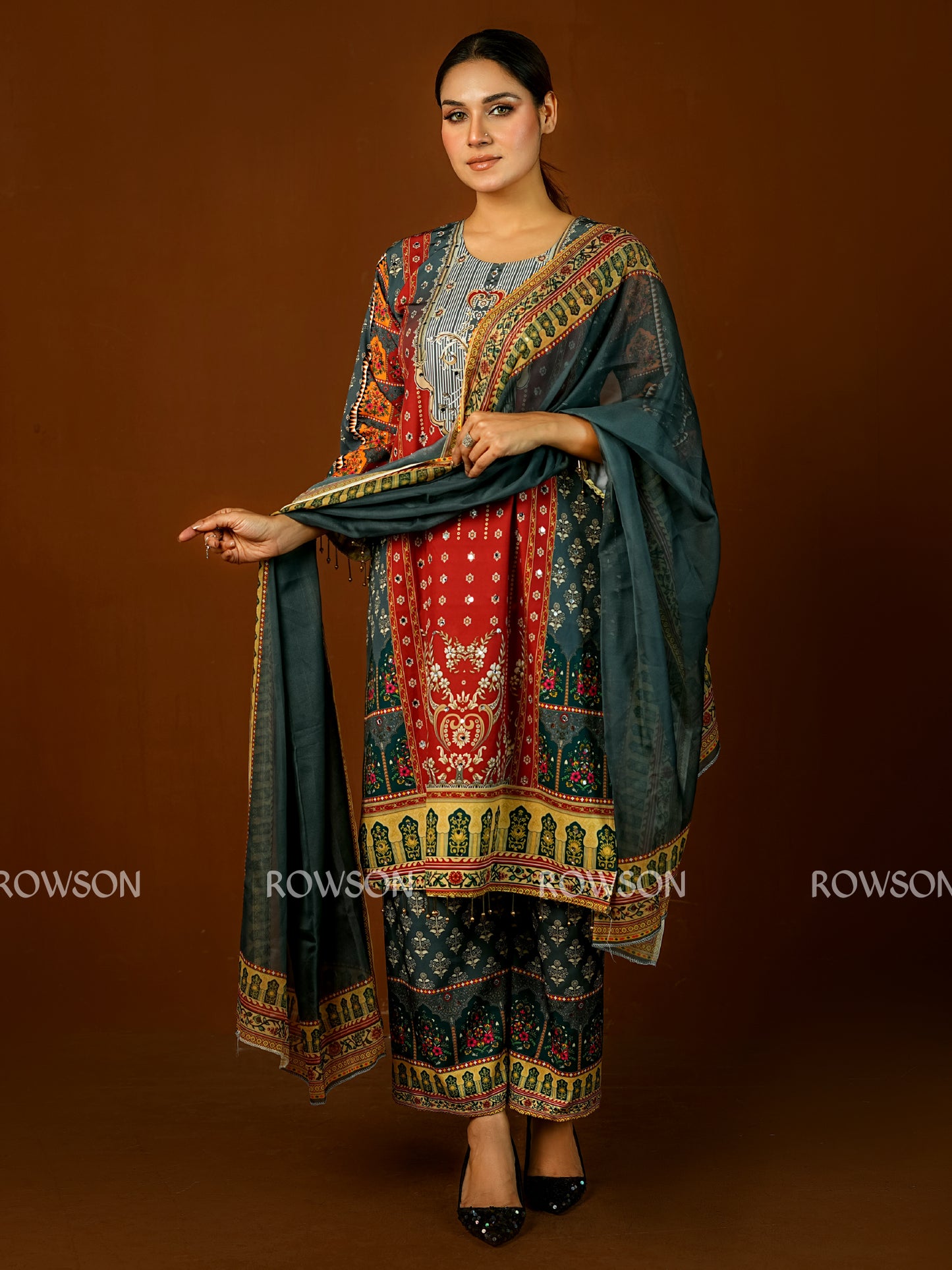 Modern Comfort Fit Printed Three-Piece