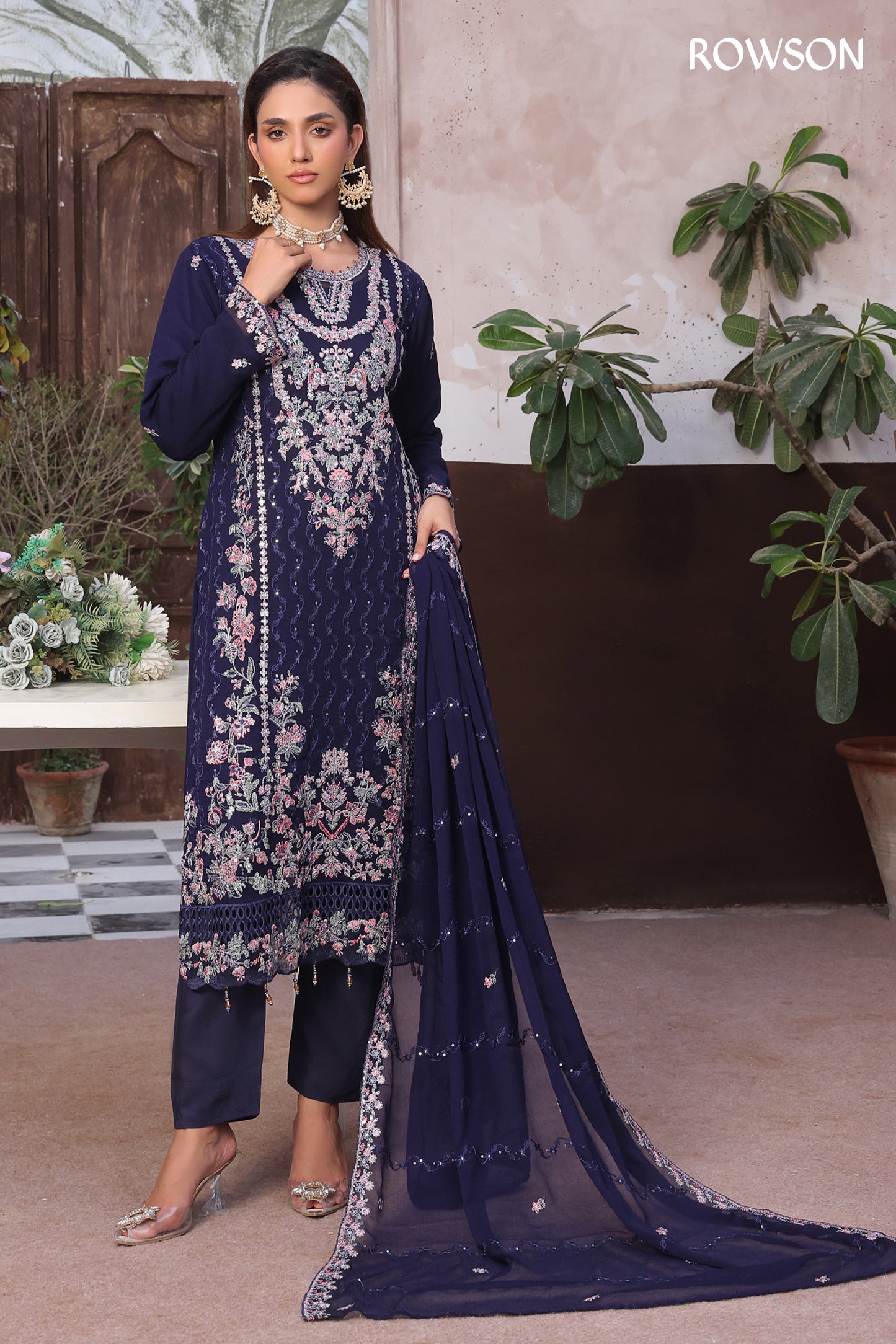 RANA ARTS--AMSAAL Luxury EMB Chiffon Pakistani Three-Piece