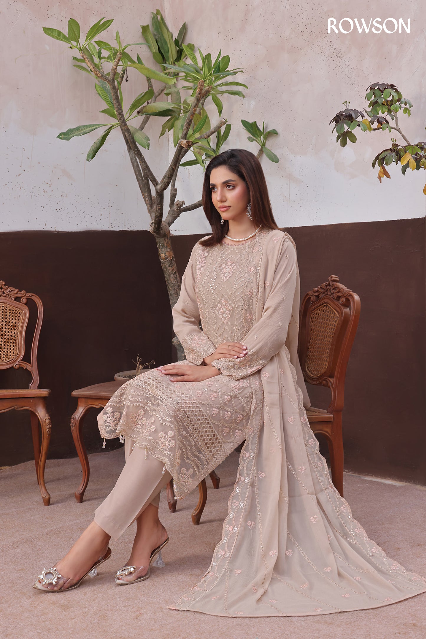 RANA ARTS--AMSAAL Luxury EMB Chiffon Pakistani Three-Piece