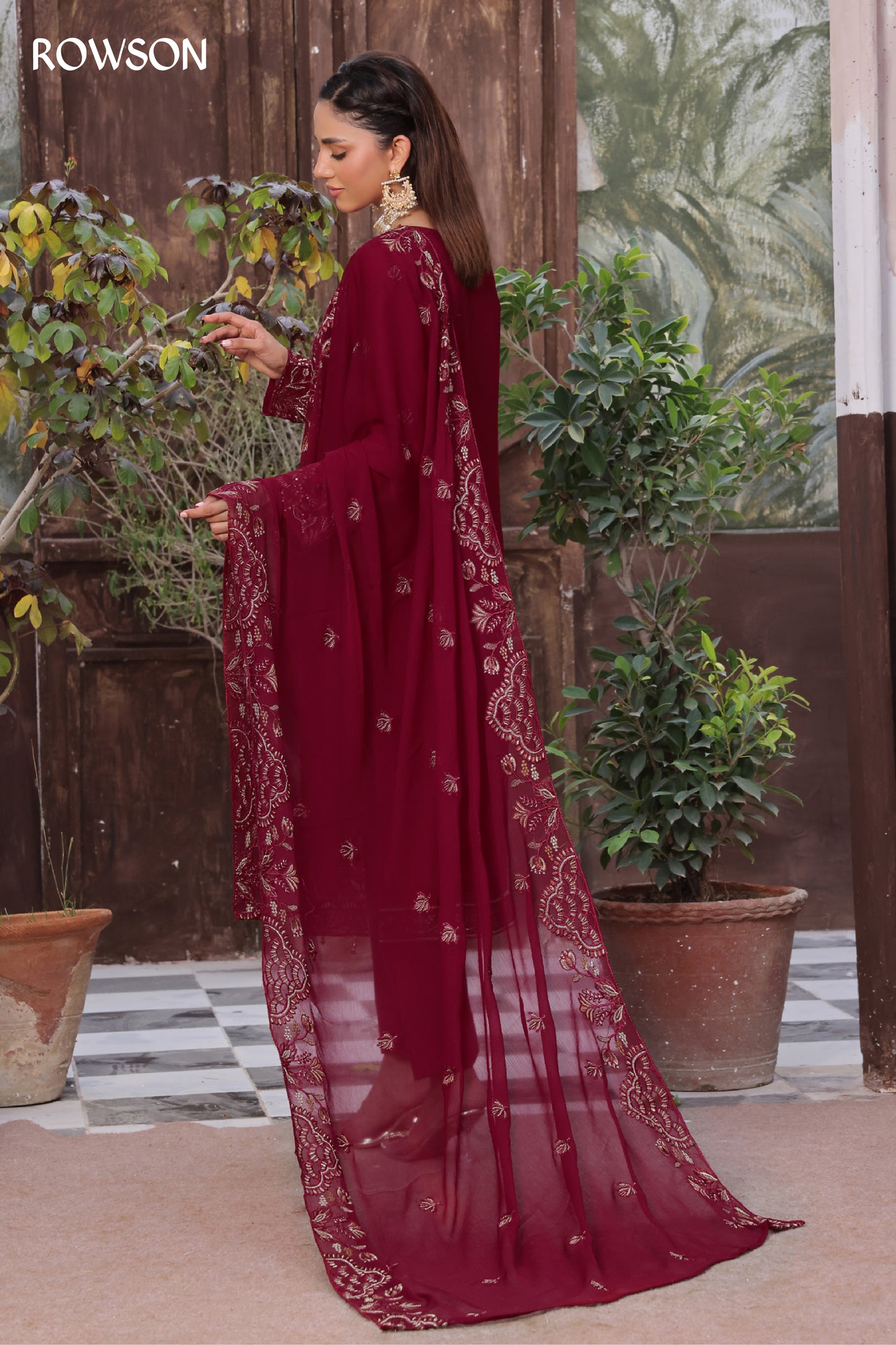 RANA ARTS--AMSAAL Luxury EMB Chiffon Pakistani Three-Piece