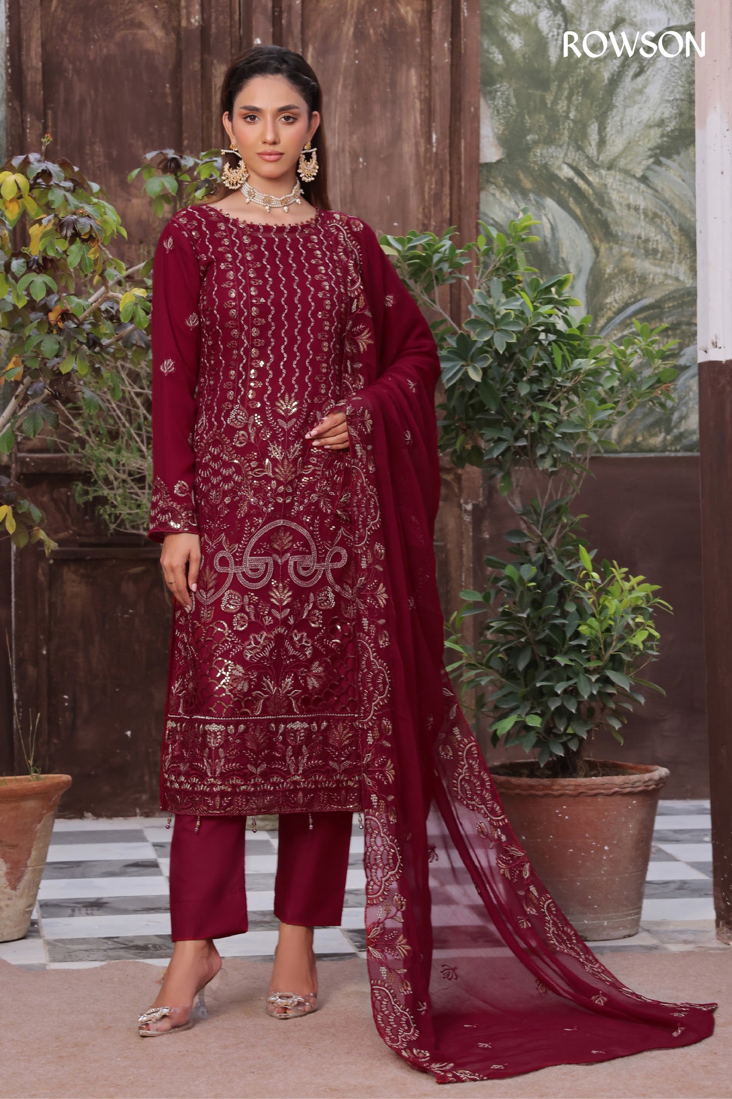RANA ARTS--AMSAAL Luxury EMB Chiffon Pakistani Three-Piece