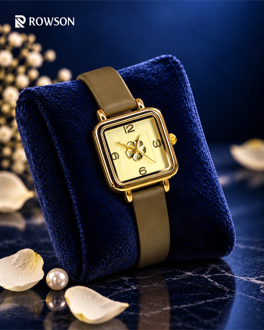 Camellia Book Square Watch (Brown Belt)