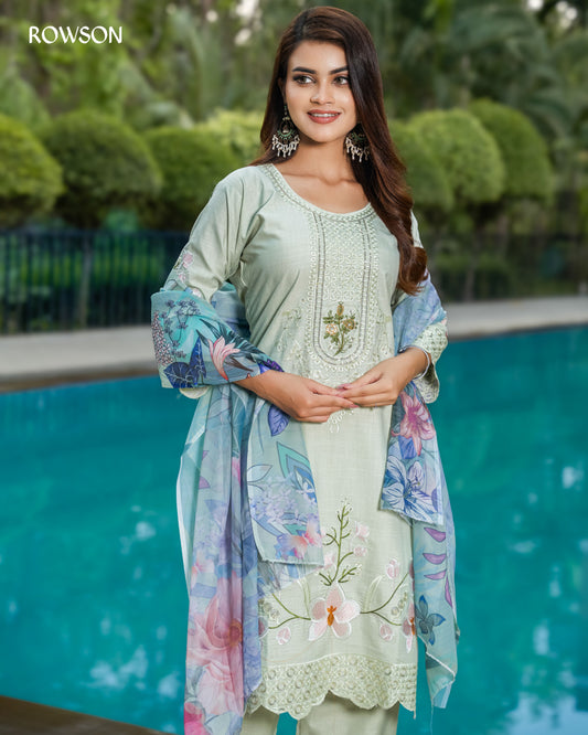 Ocean Flora Embroidery three-piece