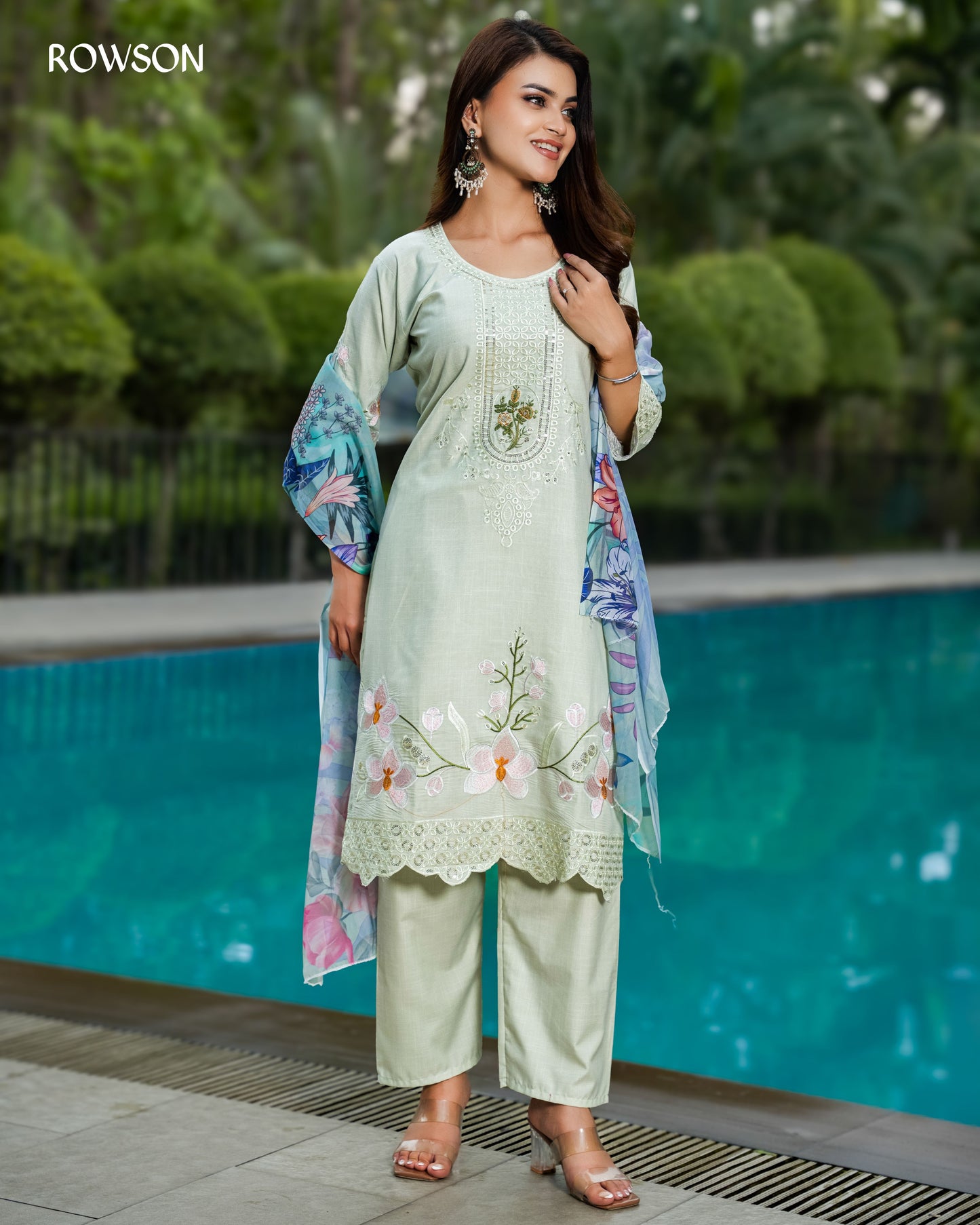 Ocean Flora Embroidery three-piece