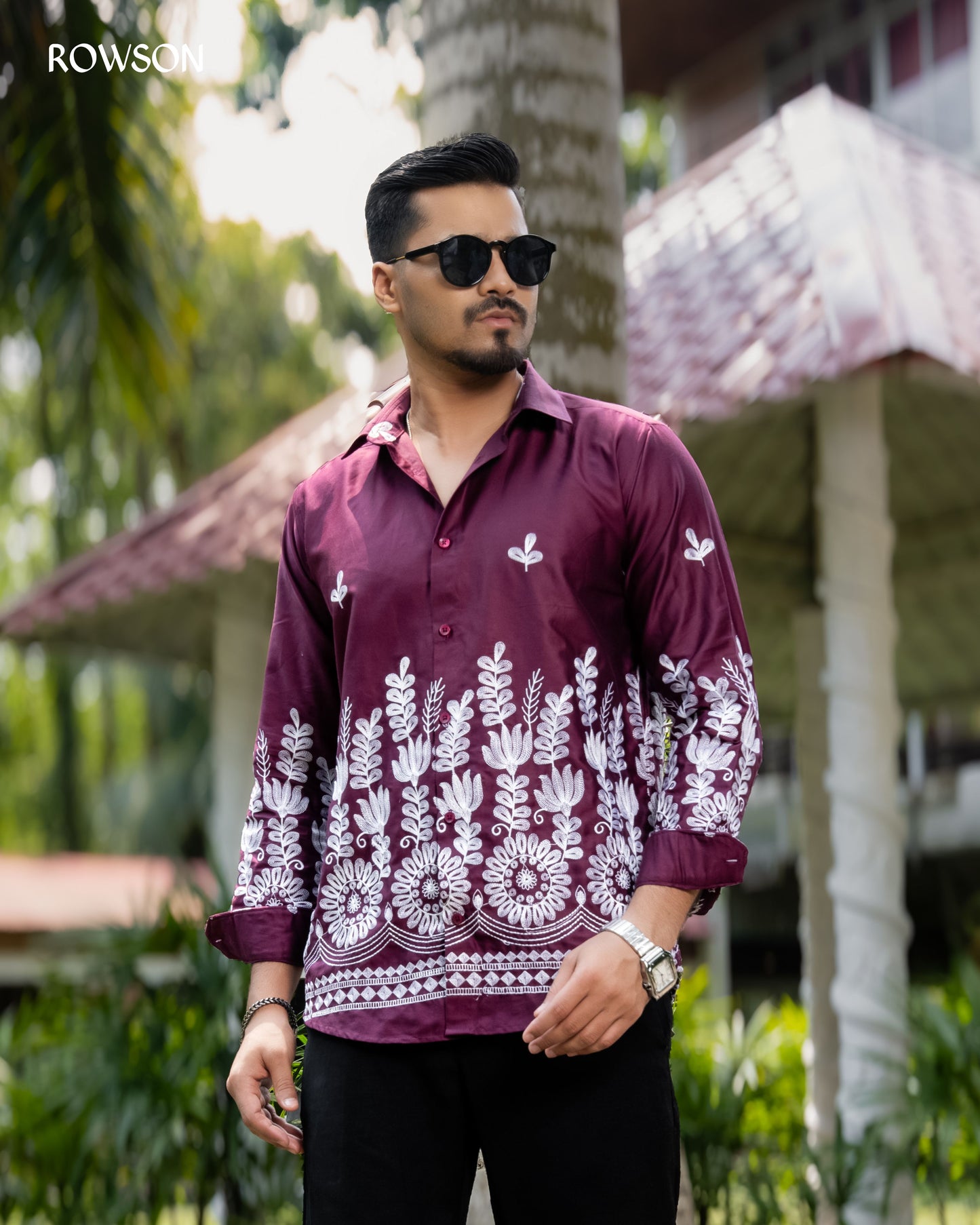 Premium Luxe Embroidery Shirt - Velvet Maroon