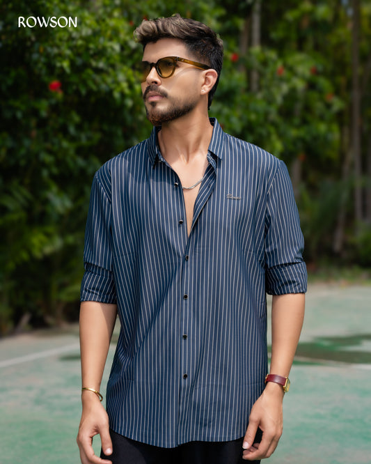 Broadcloth Vertical Stripe Shirt - Royal Blue