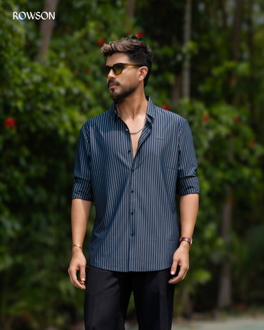 Broadcloth Vertical Stripe Shirt - Royal Blue