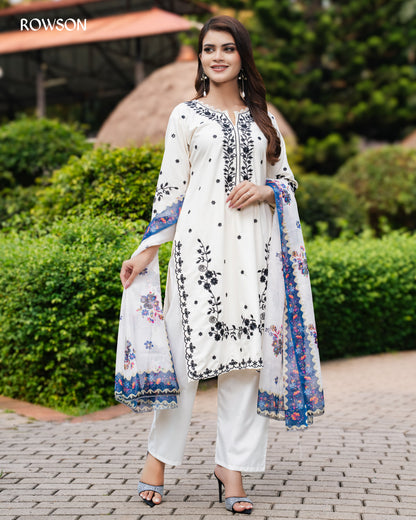 Azure Haven Embroidered Three-Piece