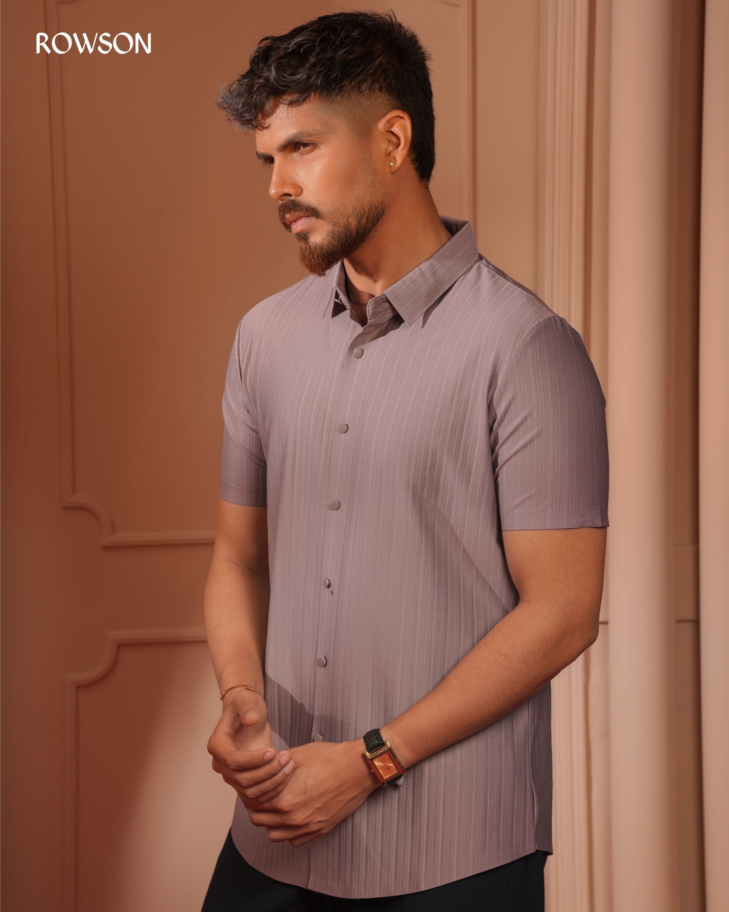 Broadcloth Vertical Stripe Half Shirt - Dusty Lavender