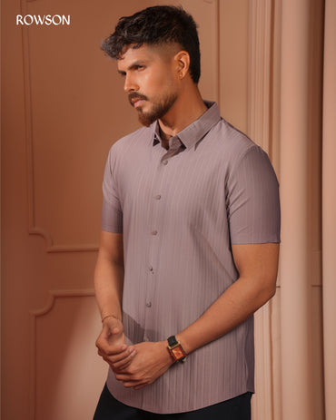 Broadcloth Vertical Stripe Half Shirt - Dusty Lavender