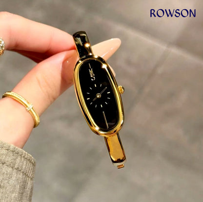 Classic Gold Long Oval Black Dial Watch