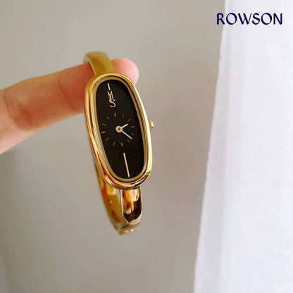 Classic Gold Long Oval Black Dial Watch