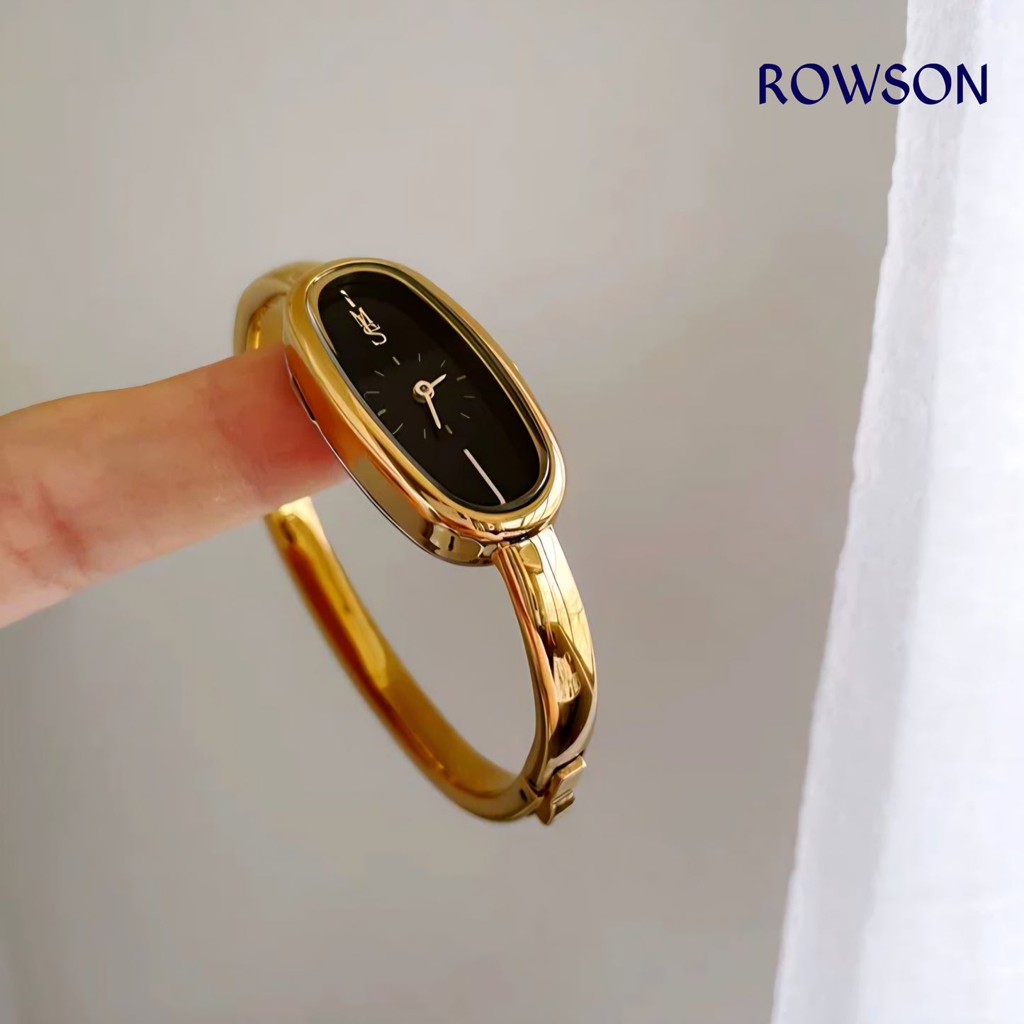 Classic Gold Long Oval Black Dial Watch