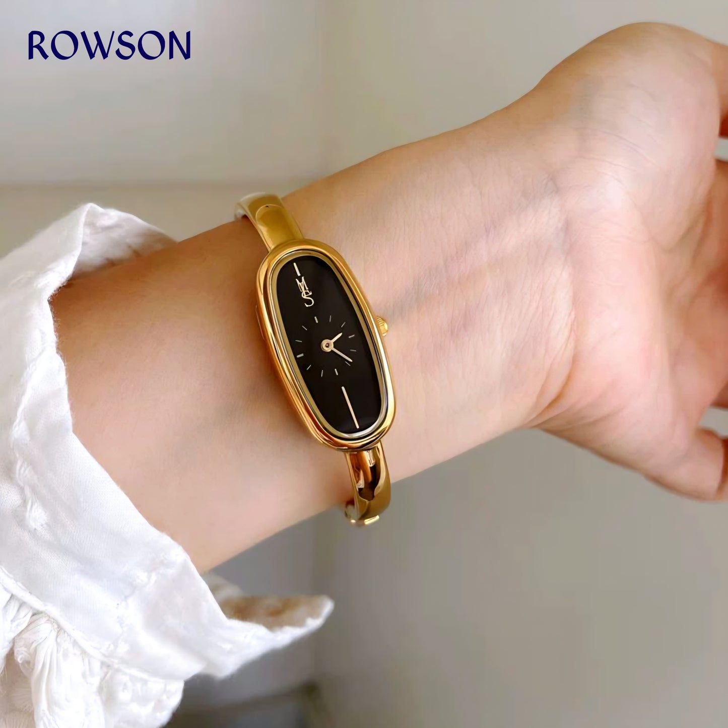 Classic Gold Long Oval Black Dial Watch