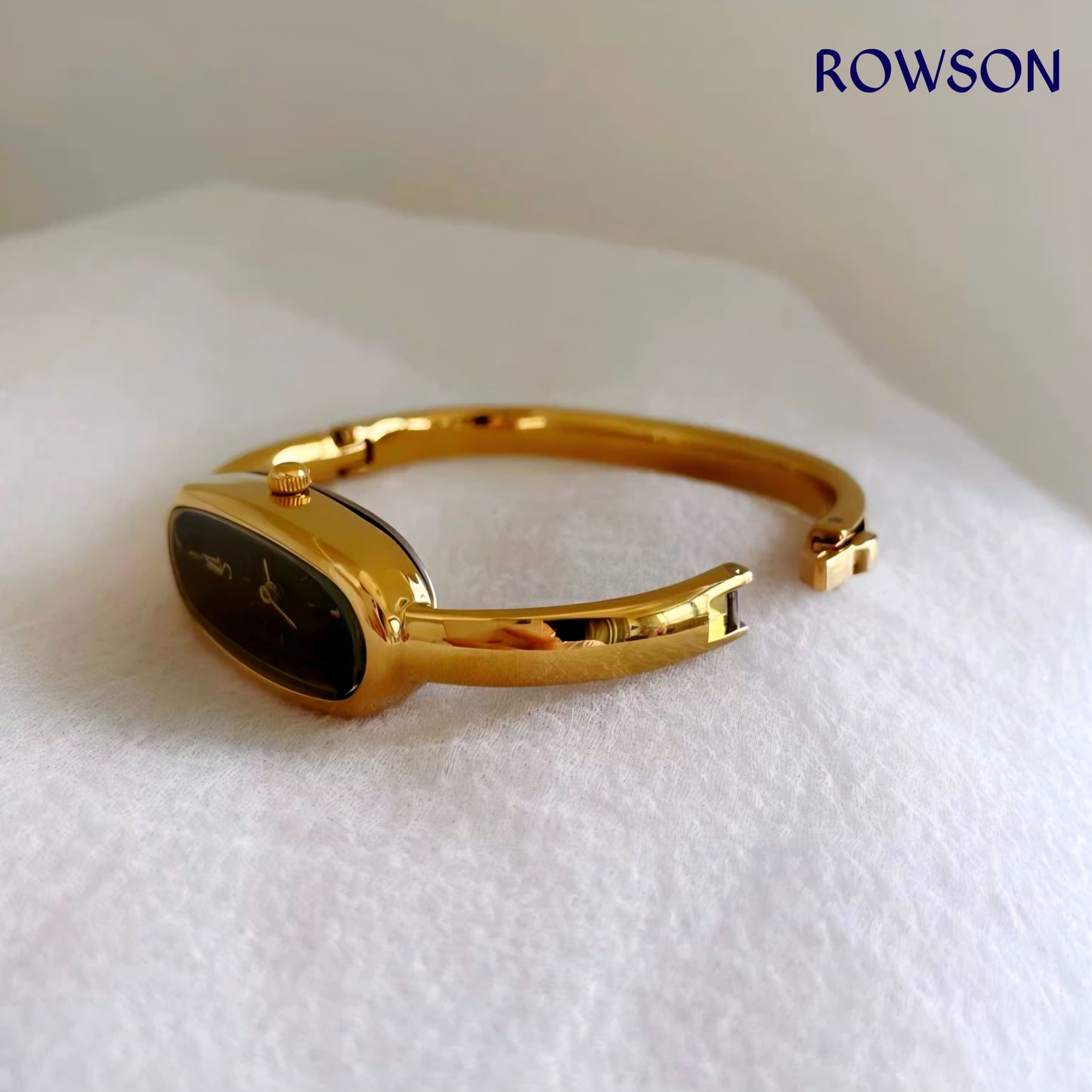 Classic Gold Long Oval Black Dial Watch
