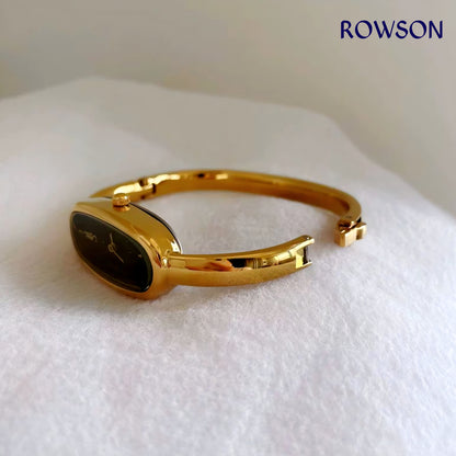 Classic Gold Long Oval Black Dial Watch