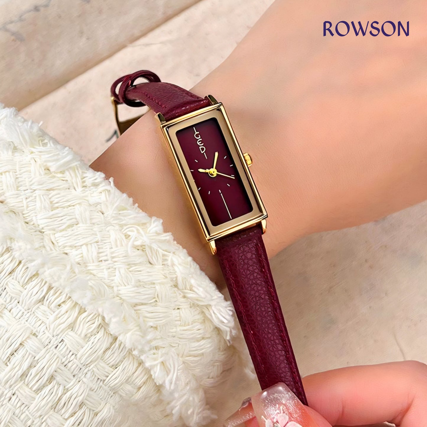 Minimalist Rectangular Maroon Watch
