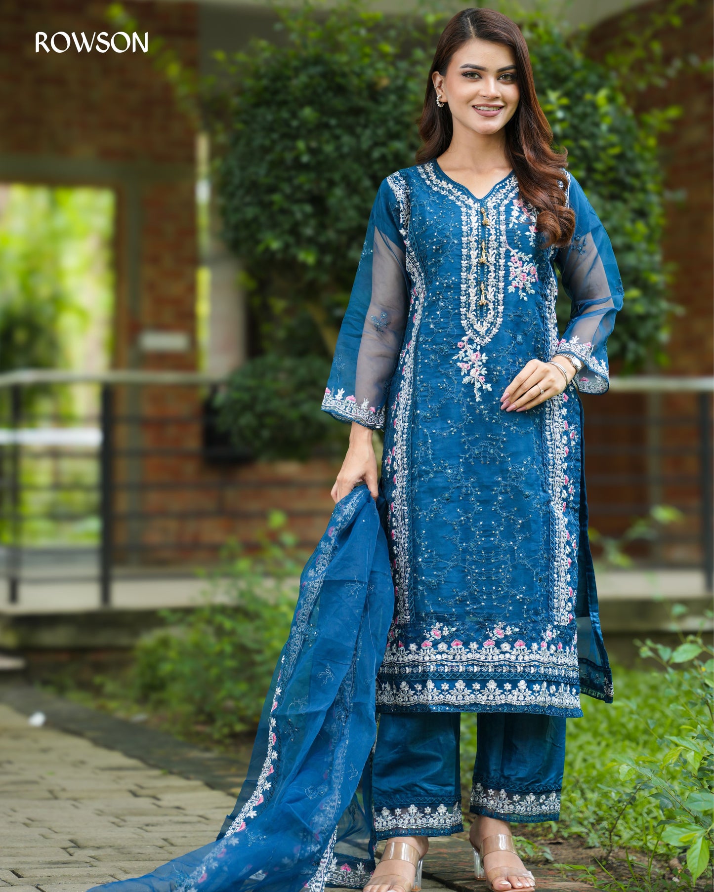 Azure Noor Embroidered Three-Piece