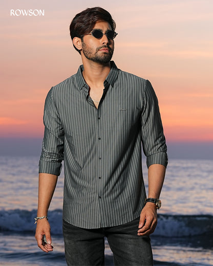 Broadcloth Vertical Stripe Shirt - Sea Gray