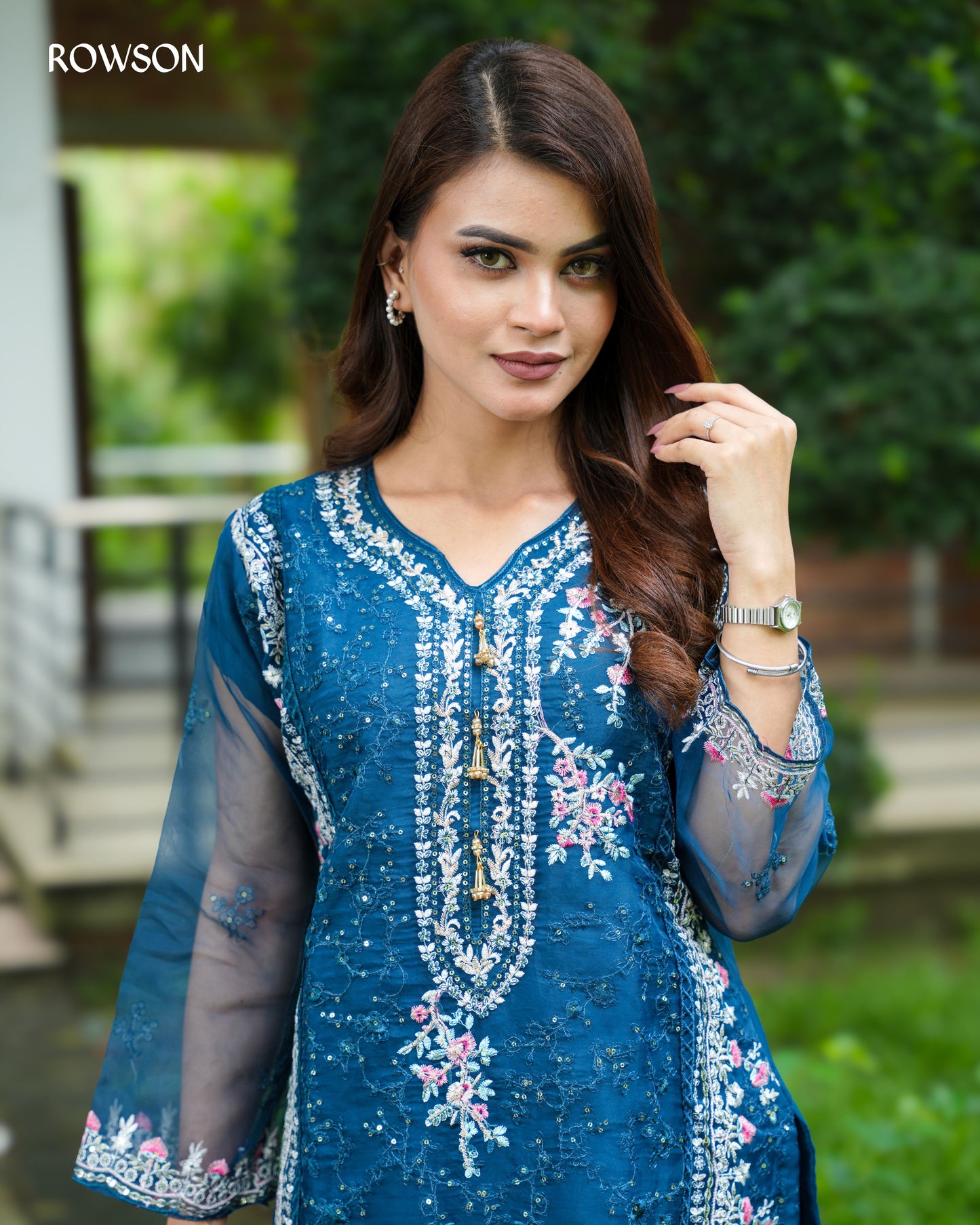 Azure Noor Embroidered Three-Piece