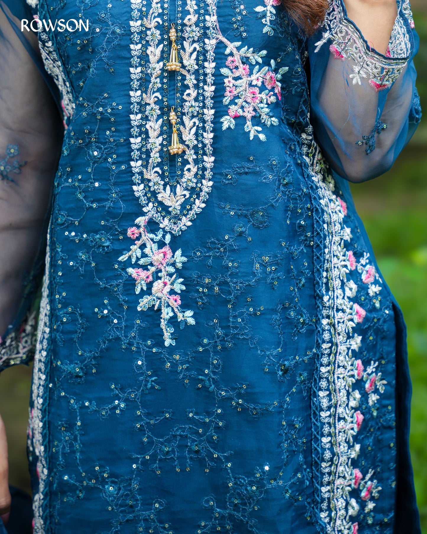 Azure Noor Embroidered Three-Piece