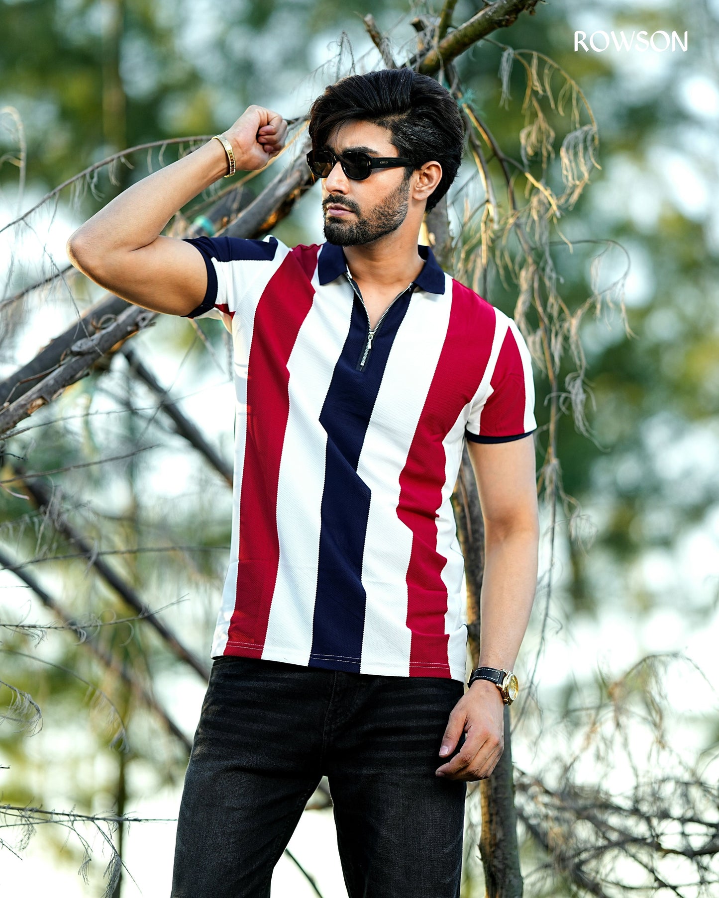 Multicolour Stripe Zip Neck Polo Shirt