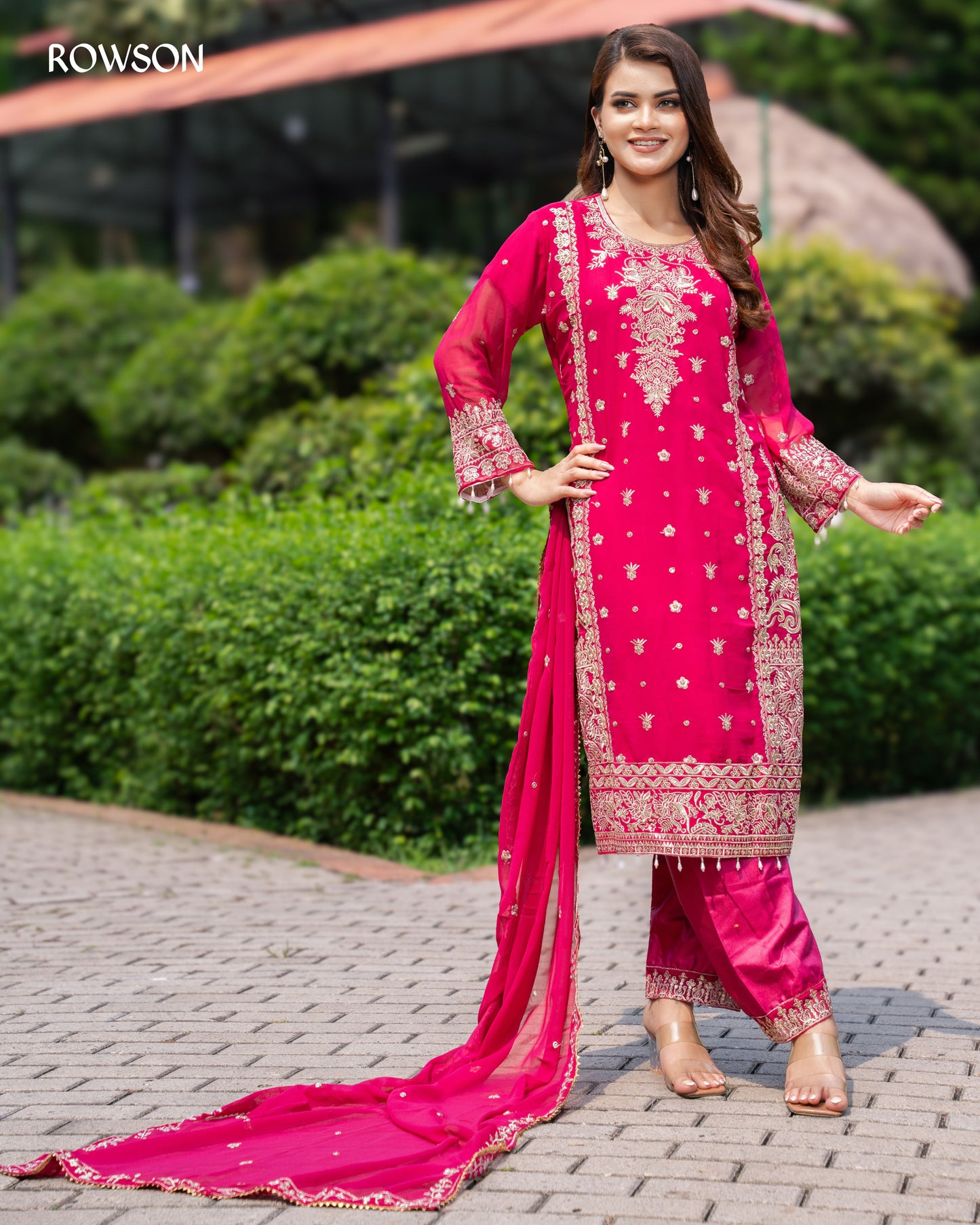 Shahi Embroidered Three-Piece - Royal Fuchsia Pink