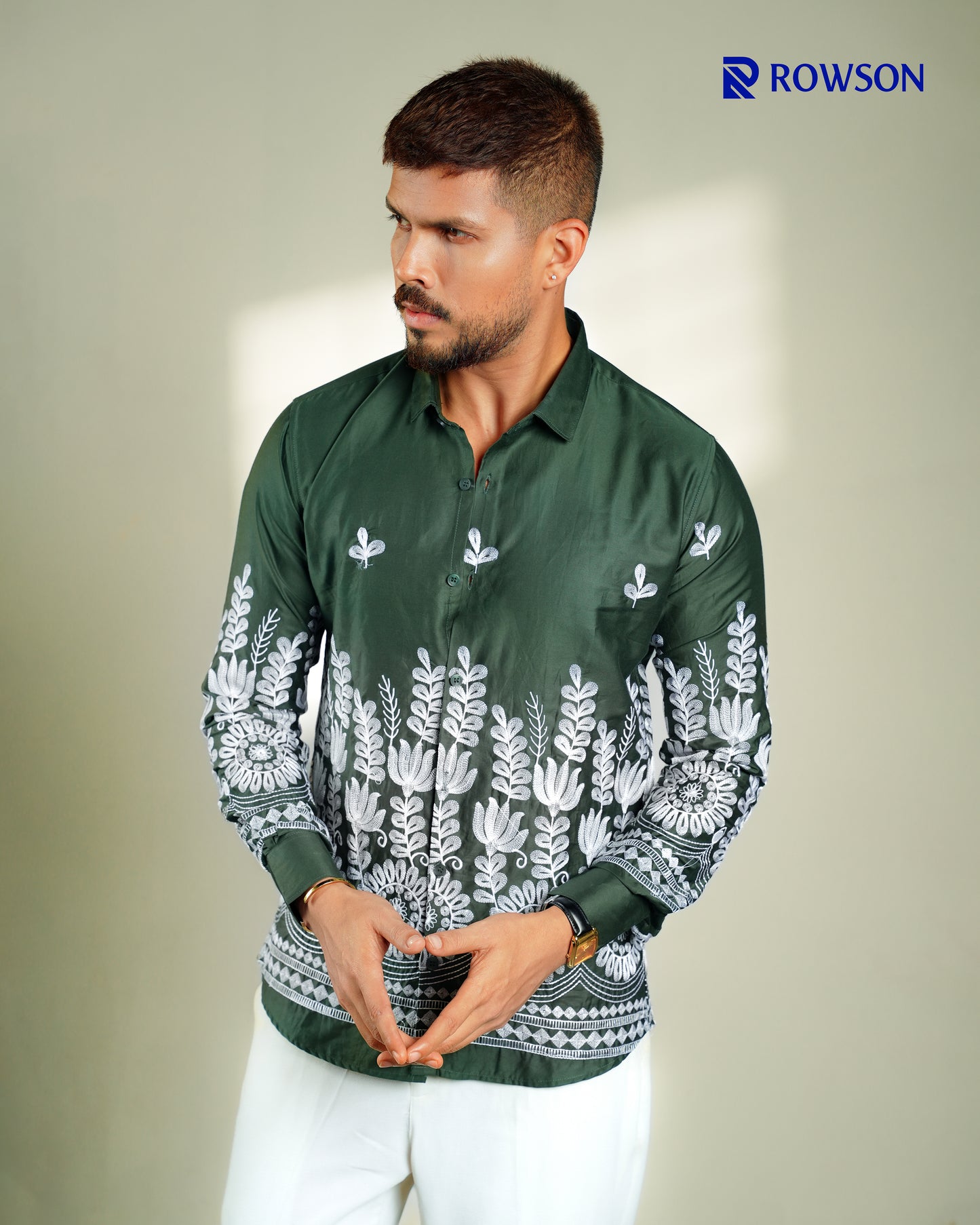 Premium Luxe Embroidery Shirt - Forest Green
