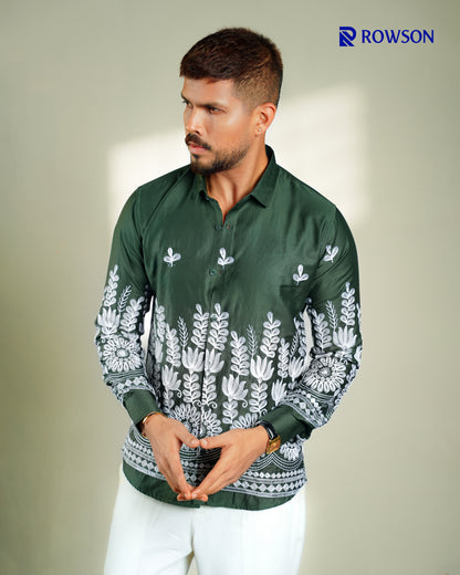 Premium Luxe Embroidery Shirt - Forest Green