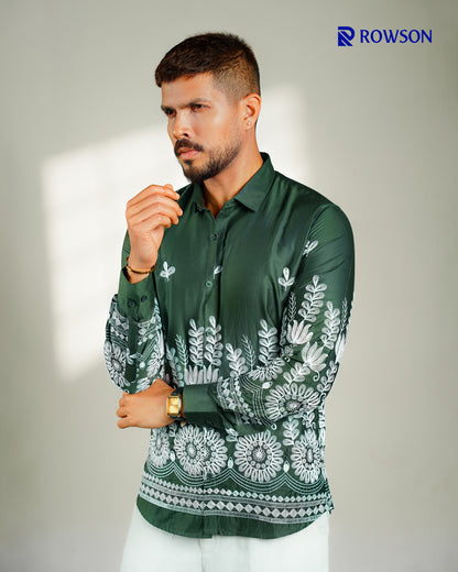 Premium Luxe Embroidery Shirt - Forest Green