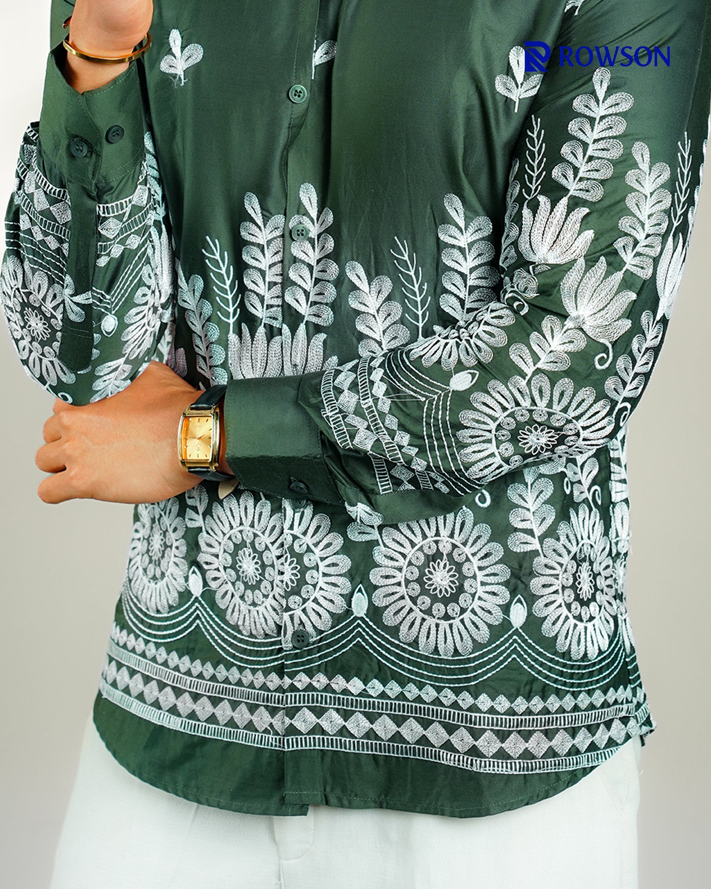 Premium Luxe Embroidery Shirt - Forest Green