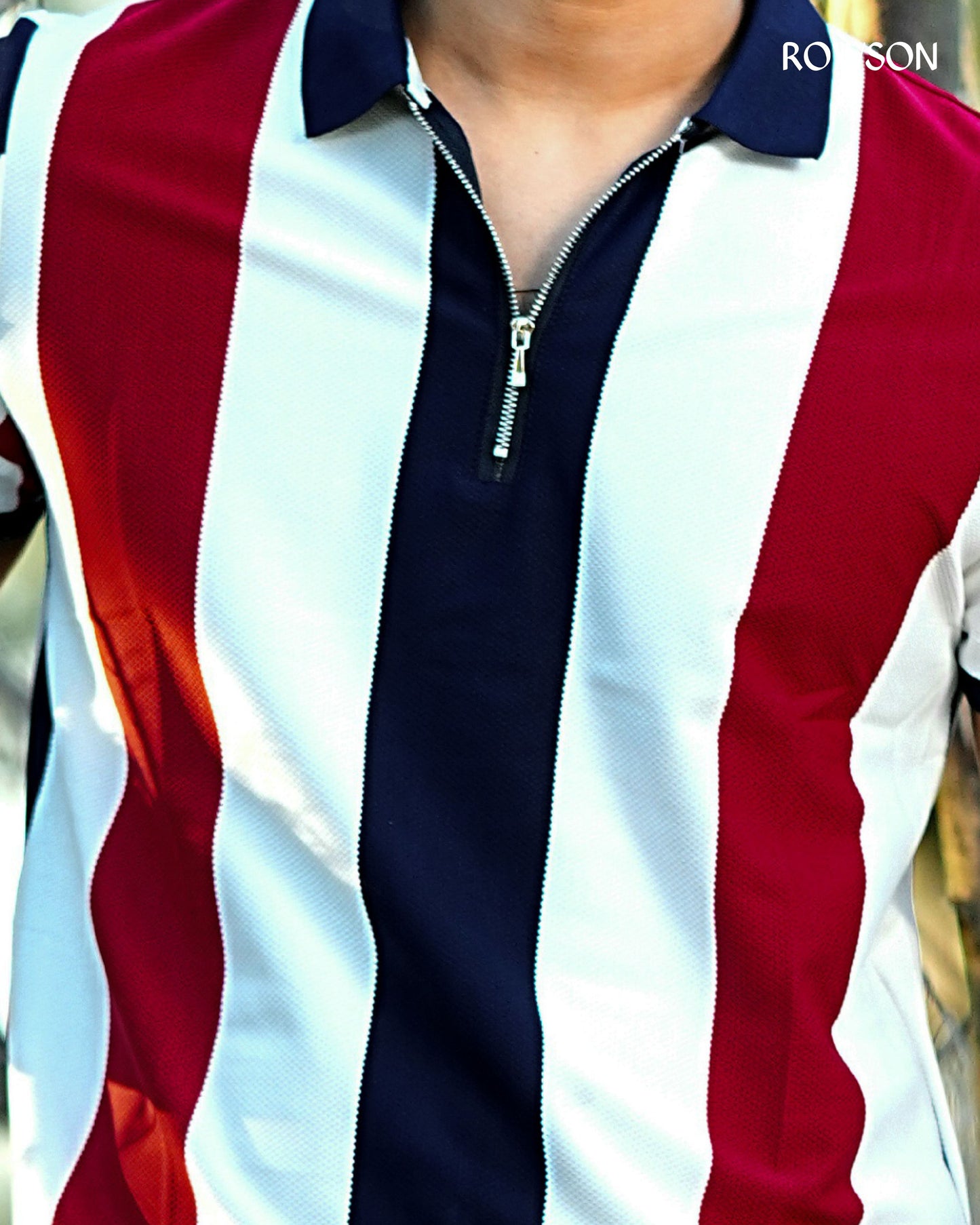 Multicolour Stripe Zip Neck Polo Shirt