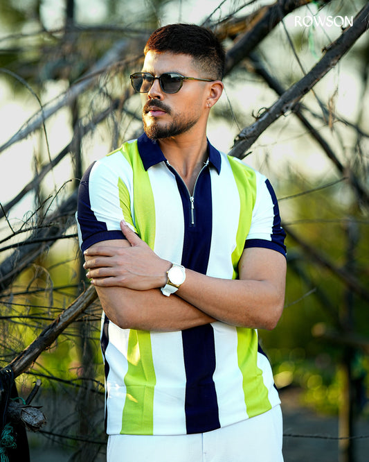 Multicolour Stripe Zip Neck Polo Shirt