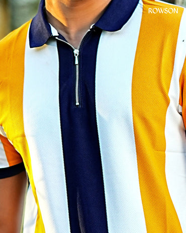 Multicolour Stripe Zip Neck Polo Shirt