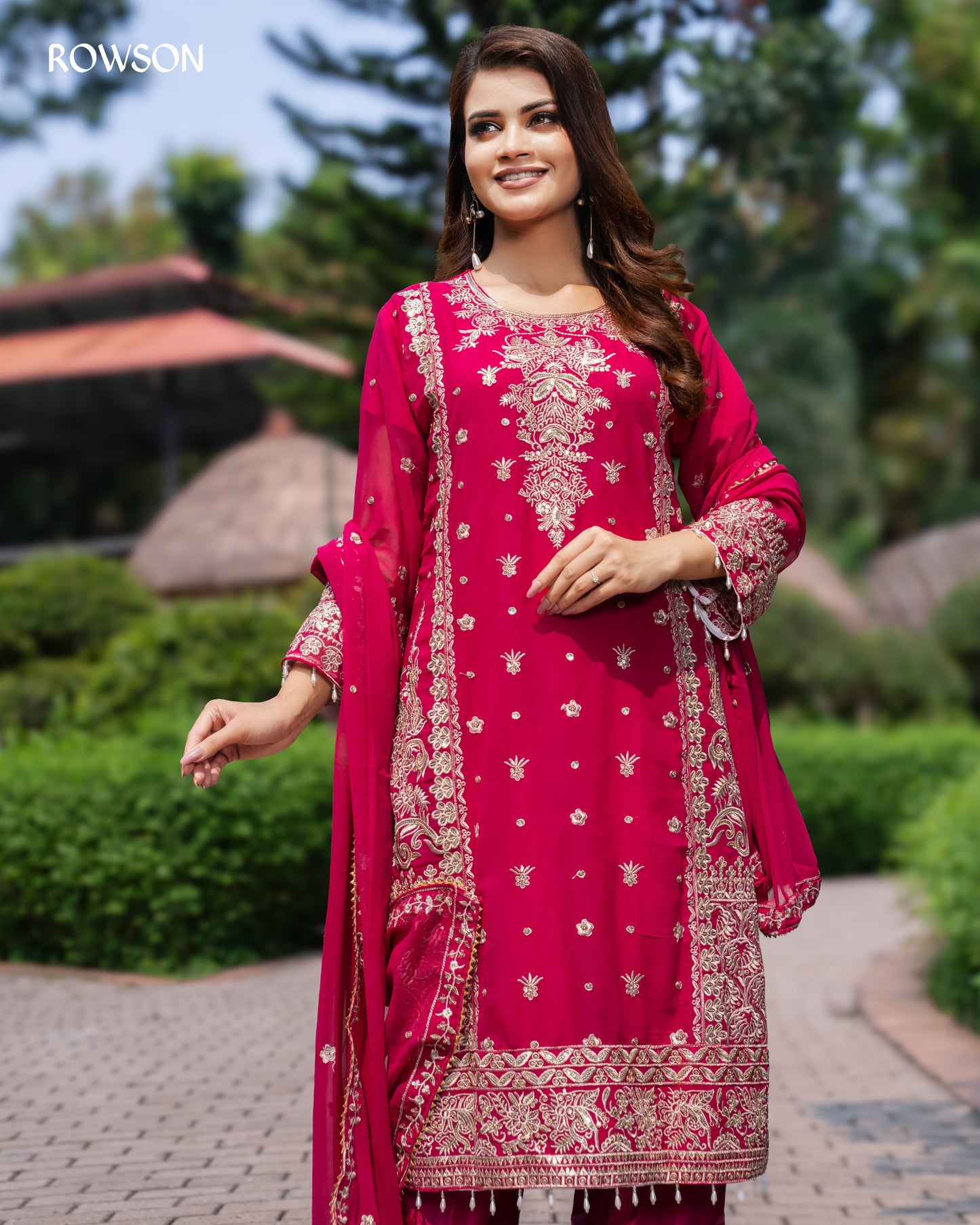 Shahi Embroidered Three-Piece - Royal Fuchsia Pink