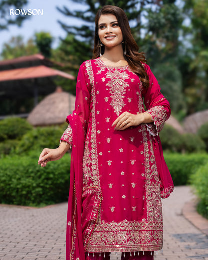 Shahi Embroidered Three-Piece - Royal Fuchsia Pink