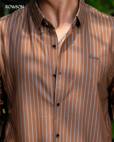 Broadcloth Vertical Stripe Shirt - Rust Brown