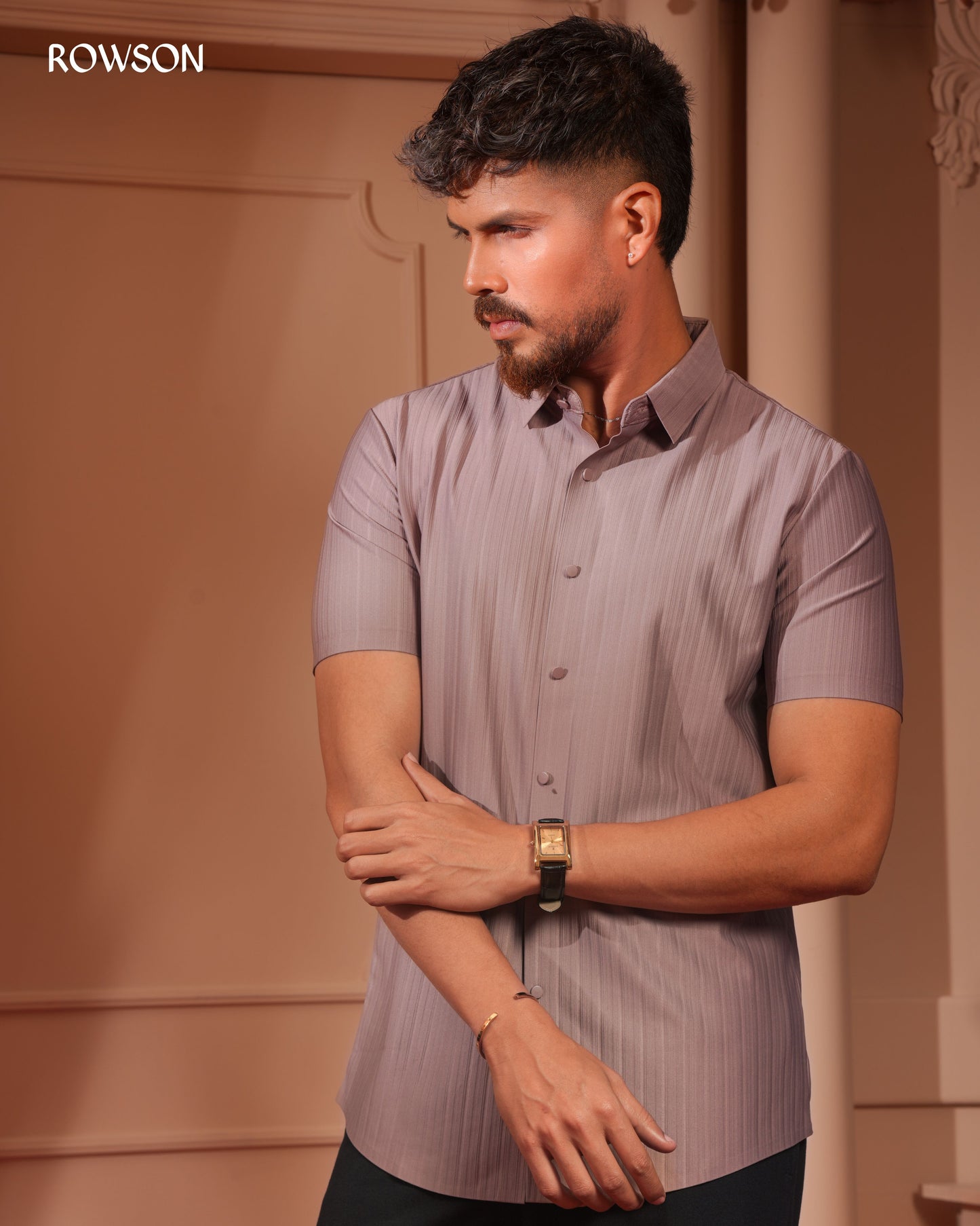 Broadcloth Vertical Stripe Half Shirt - Dusty Lavender
