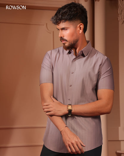 Broadcloth Vertical Stripe Half Shirt - Dusty Lavender