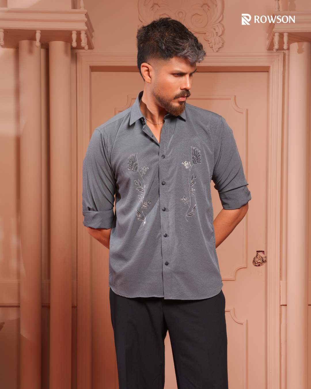 Majestic Grey Party Full Shirt