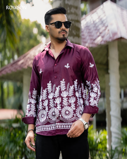 Premium Luxe Embroidery Shirt - Velvet Maroon