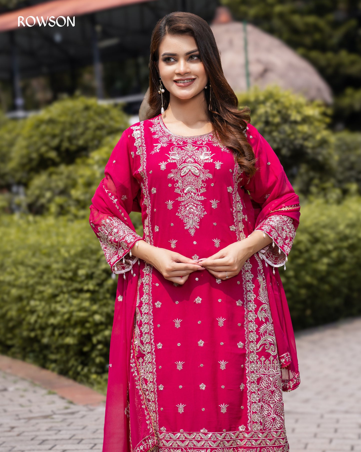 Shahi Embroidered Three-Piece - Royal Fuchsia Pink