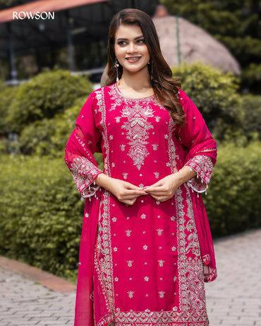 Shahi Embroidered Three-Piece - Royal Fuchsia Pink
