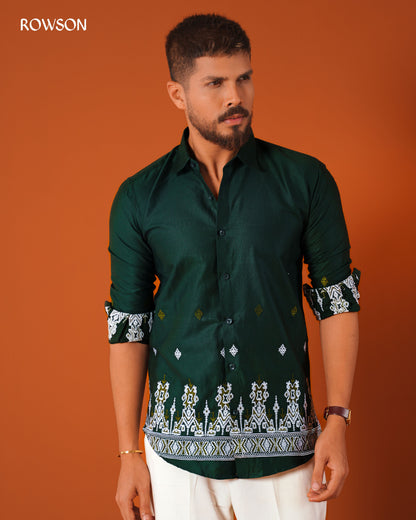 Emerald Dynasty Embroidery Full Shirt - Emerald Green
