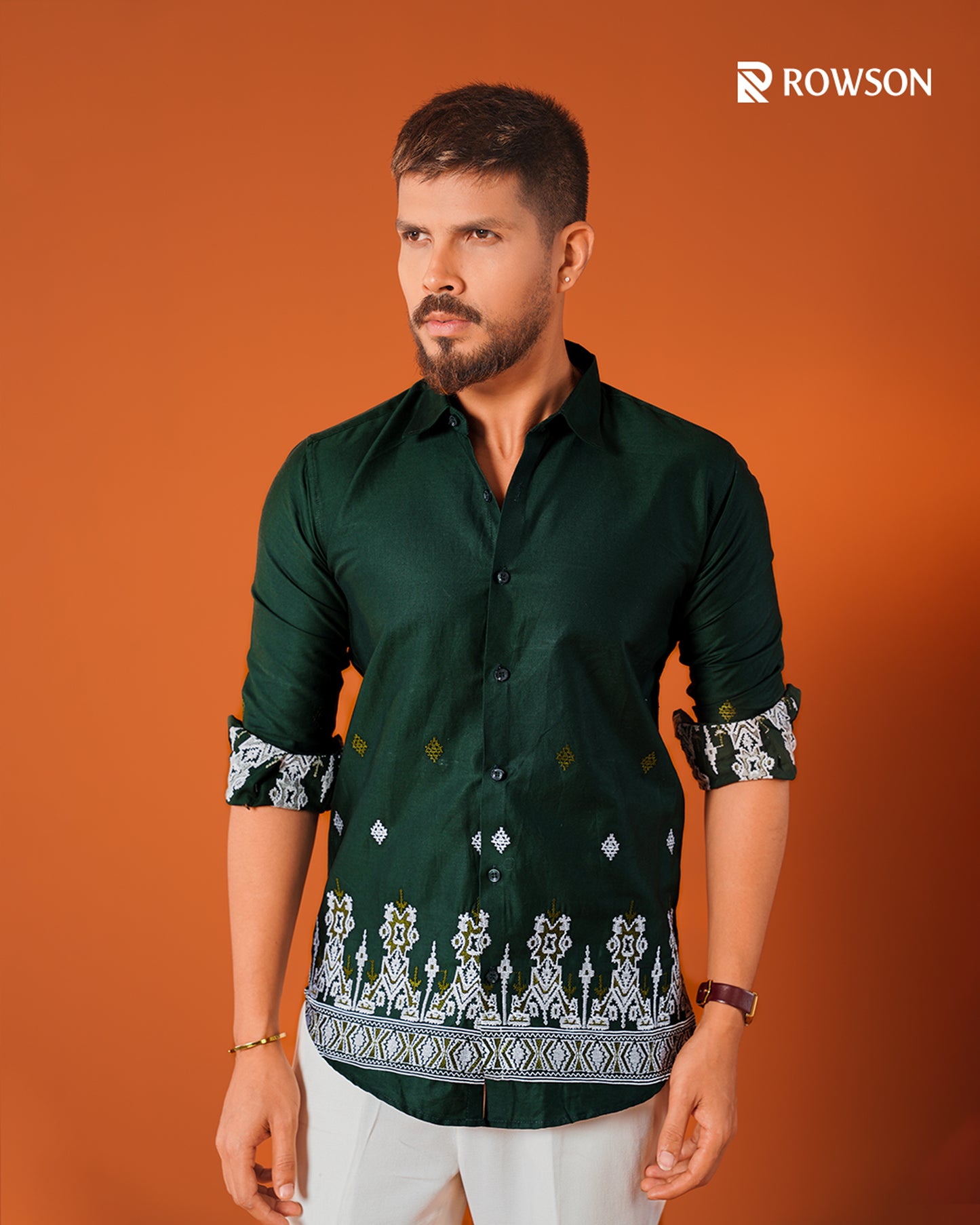 Emerald Dynasty Embroidery Full Shirt - Emerald Green