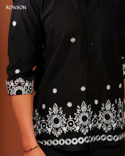Rowson Black Imperial Embroidery Full Shirt