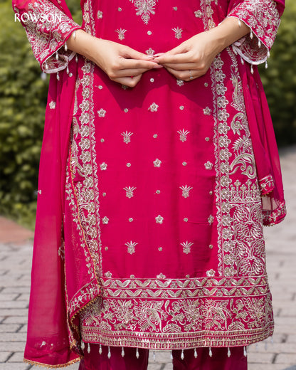 Shahi Embroidered Three-Piece - Royal Fuchsia Pink